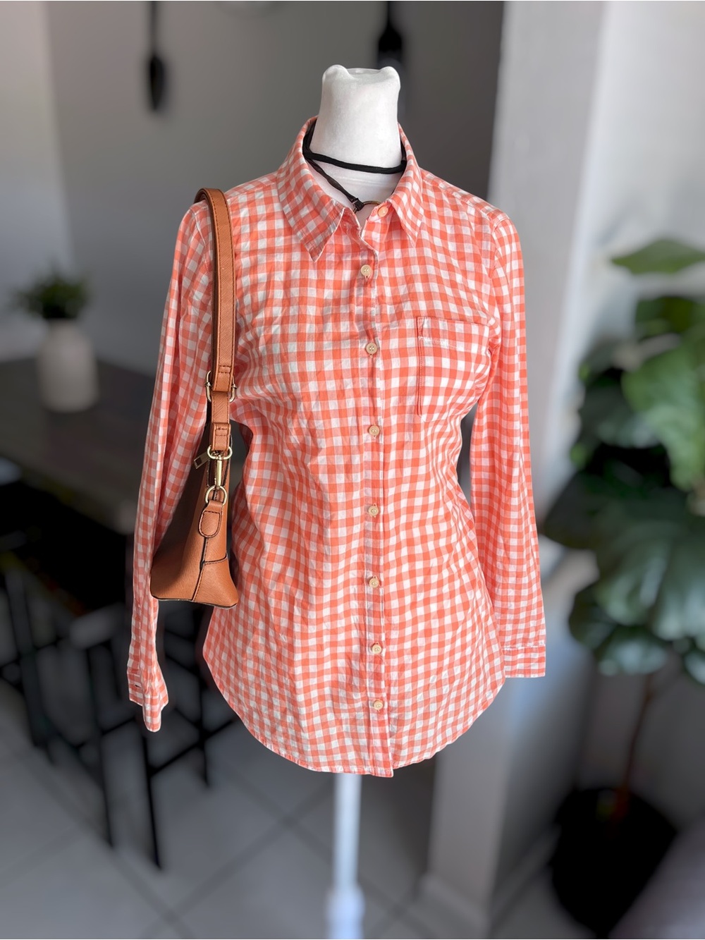 Olive & Oak Gingham Button-Down Shirt Size M